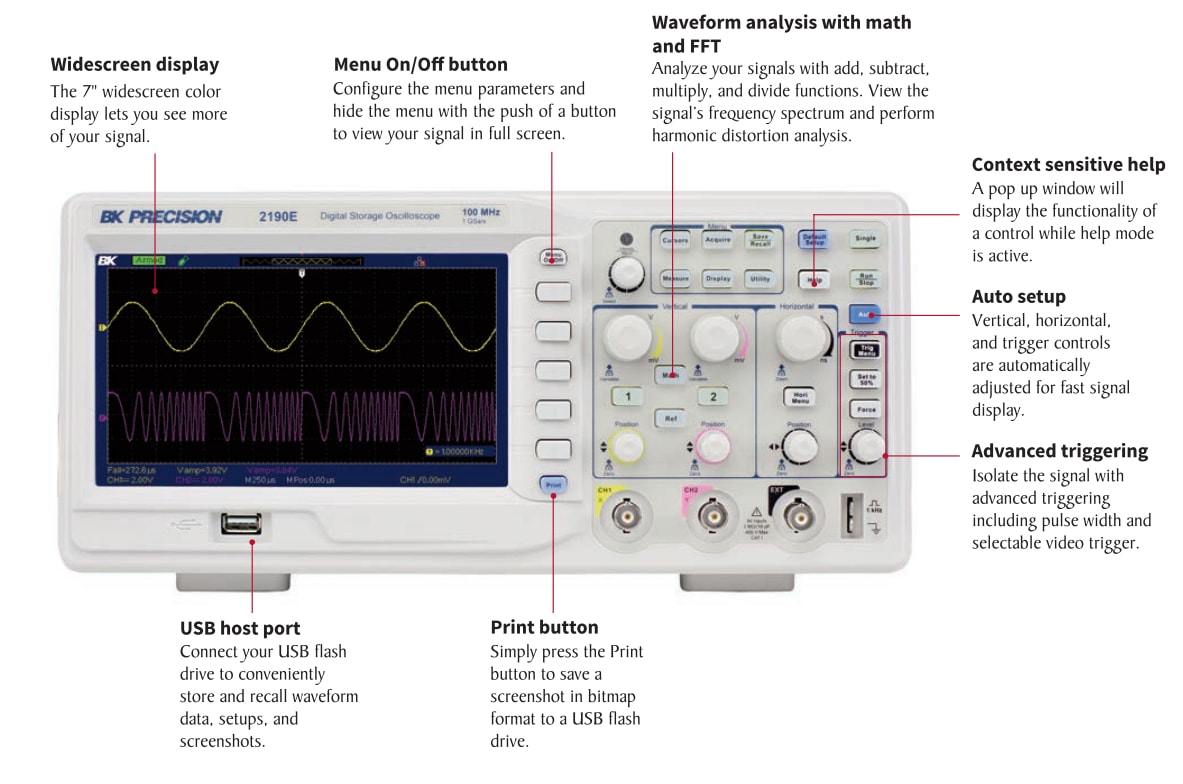 2190E 100MHz Digital Storage Oscilloscope - B&K | Mouser